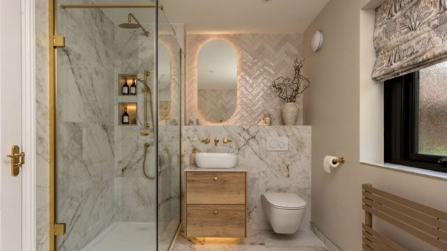 This quiet luxury bathroom is packed with clever lighting
