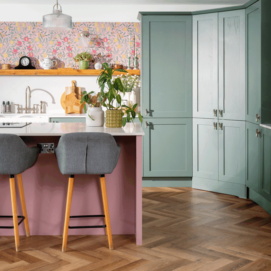 This welcoming kitchen is packed with bold pastels