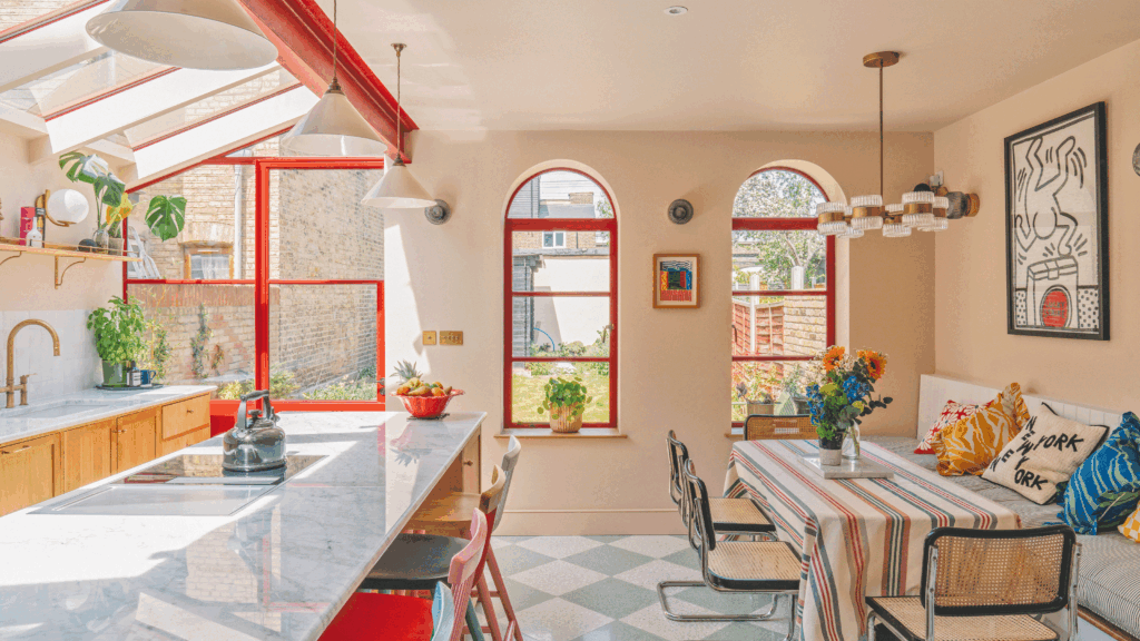 Clever planning and bold use of colour have produced a new kitchen that is both practical and eye-catching