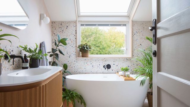 This bathroom has been turned into a natural oasis