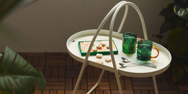 IKEA’s sleek outdoor coffee table is ideal for small space hosting