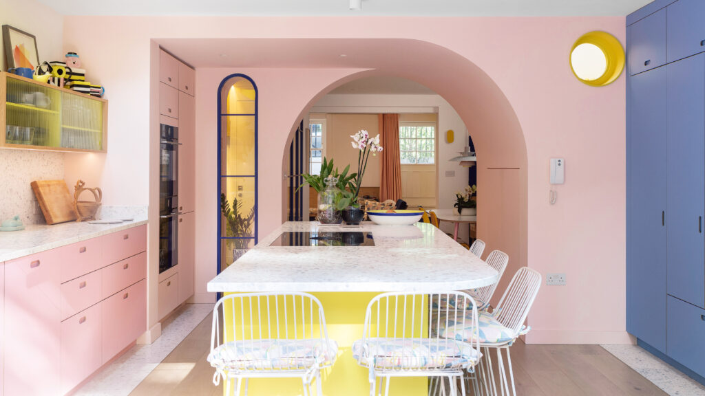 This colourful kitchen is a masterclass in contrasting shades