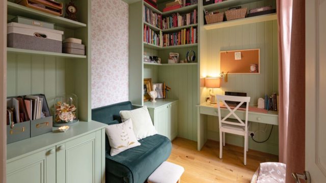 Clever built-in storage doubled the space in this compact room