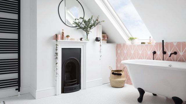 Making clever use of this tricky loft space with sloped ceiling was key when creating a family bathroom that’s both fun and functional