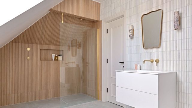 This tricky, narrow space is now a serene spa-like bathroom