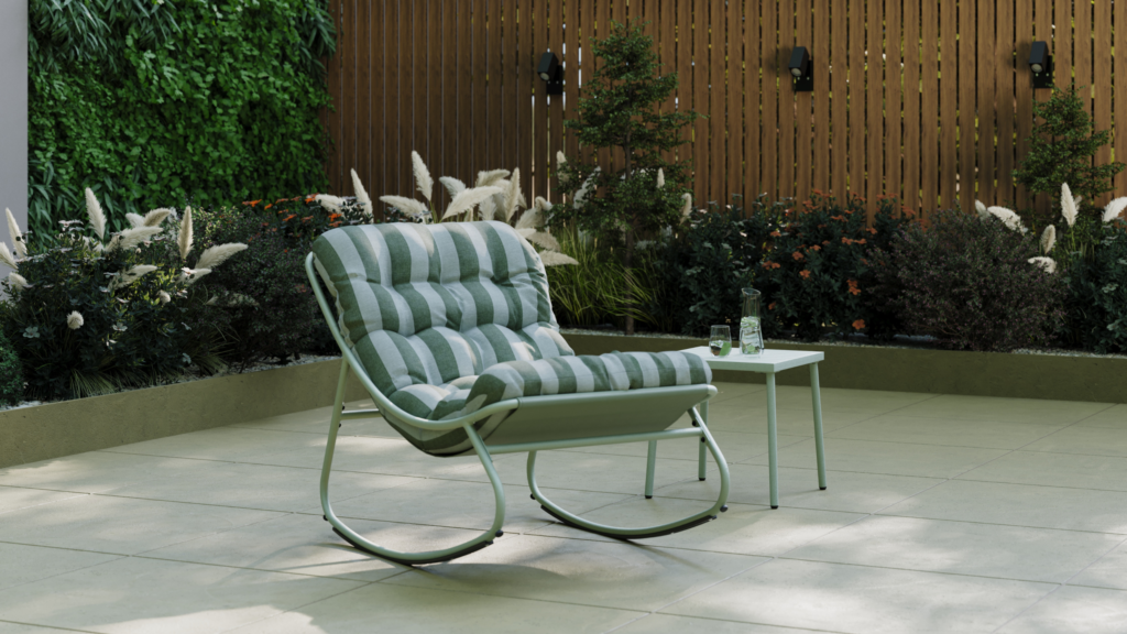 Peaceful gardens are adopting the rocking chair trend