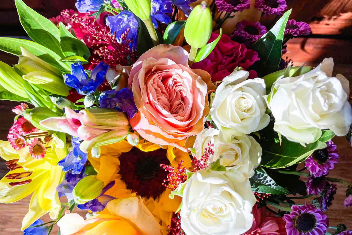 A close-up of flowers from the 1-800-Flowers delivery service