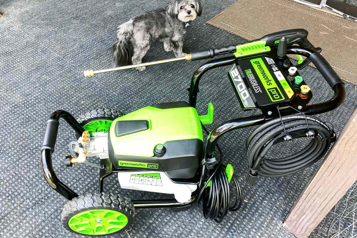 An overhead view of the Greenworks 2700 PSI Pressure Washer with Foam Cannon