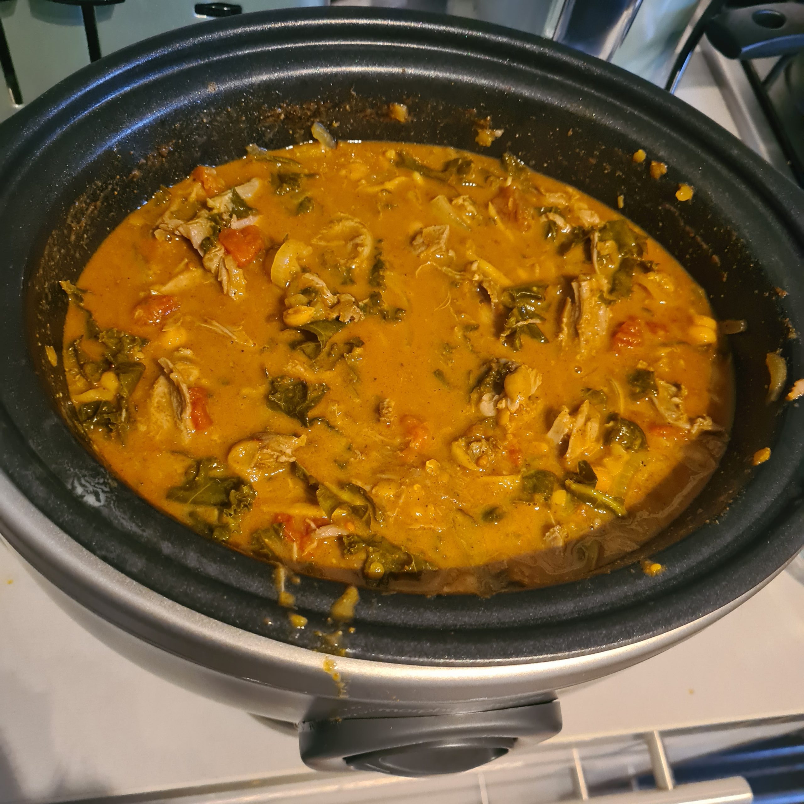 Cooked lamb and vegetable stew in the Morphy Richards slow cooker