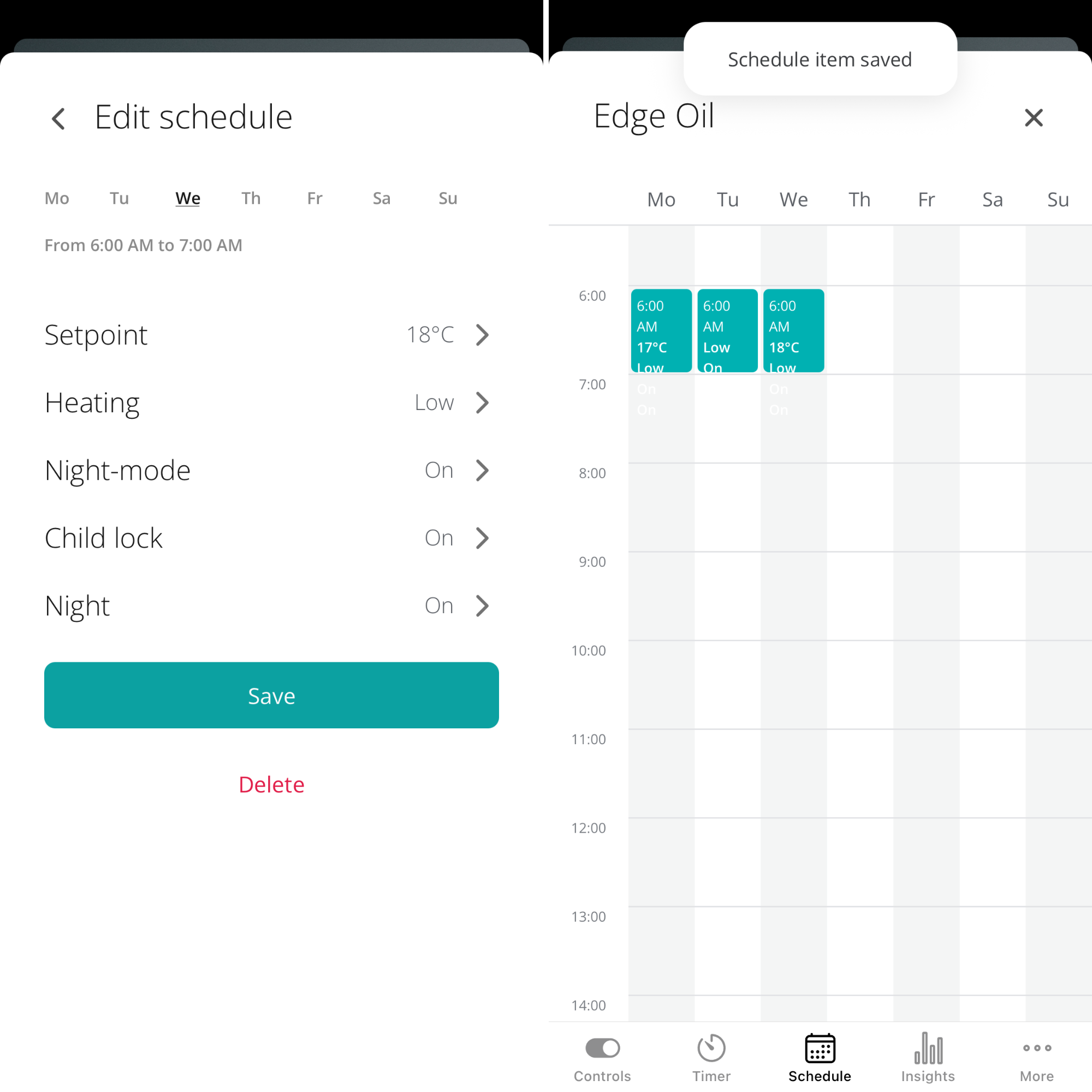 Duux Edge Oil 2000W Oil-Filled Radiator app schedule