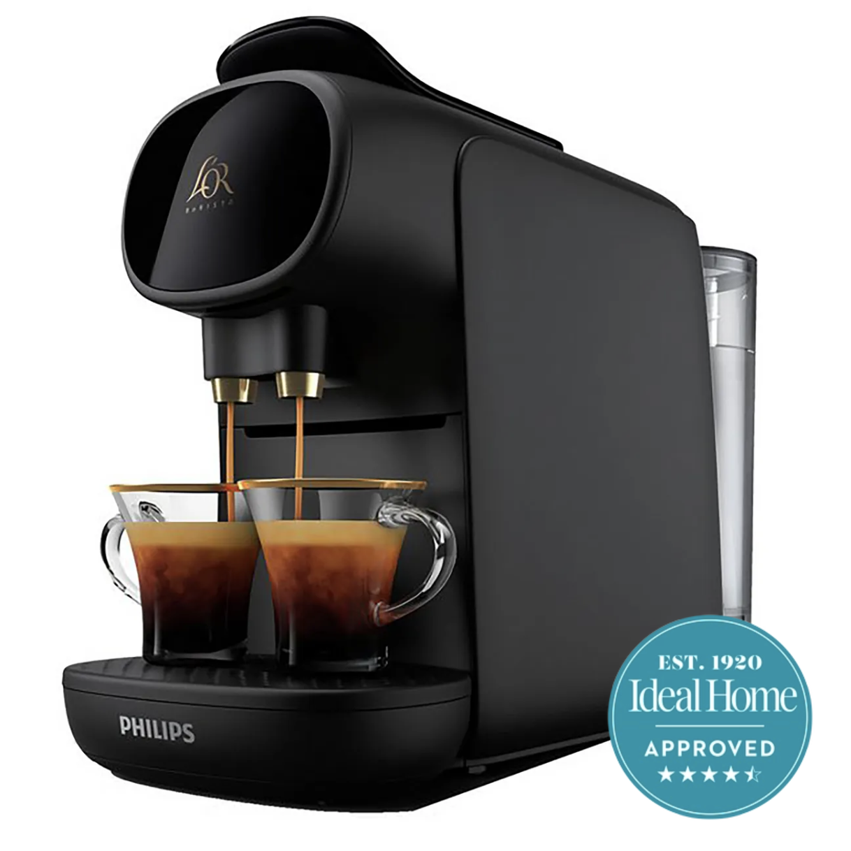 L'Or Pod Coffee Machine dispensing two coffees at once