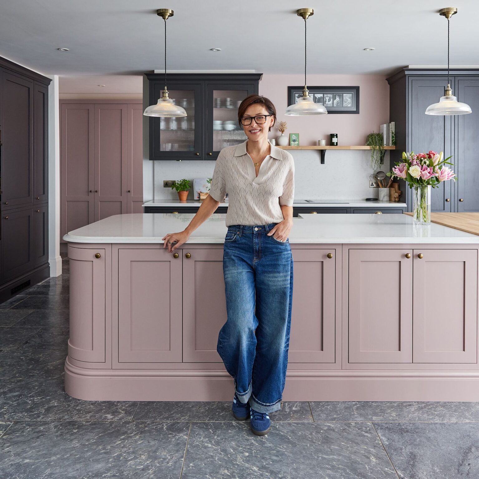 Tour Emma Willis’ two-tone pink kitchen