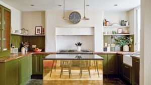 A reflective island is the secret to a larger-looking kitchen